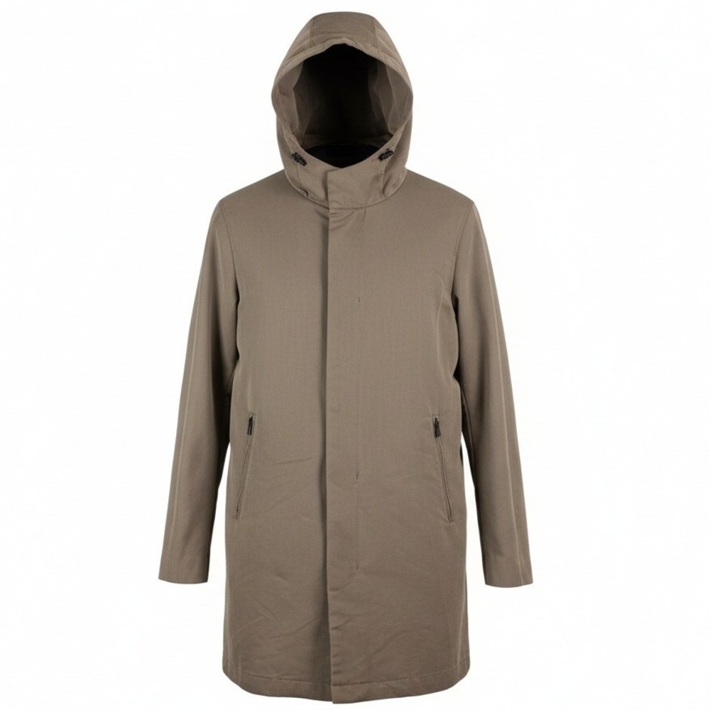 Zara Man Parka Jacket‎ Mens Small Tan Khaki Hooded Quilted Lining Broken Zipper